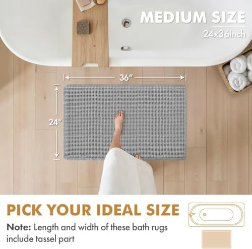MIULEE Set of 2 Waffle Bathroom Rugs Boho Bath Mat Light Grey 24x36 Inch