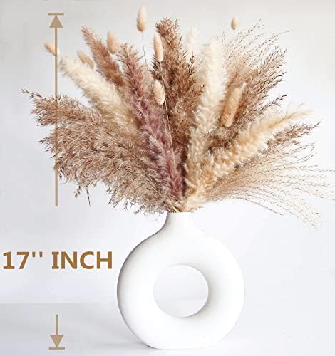 Natural Dried Pampas Grass Decor - 110 Pcs, Contains White Bunny Tails, Artificial Flowers for Bathroom, Office and