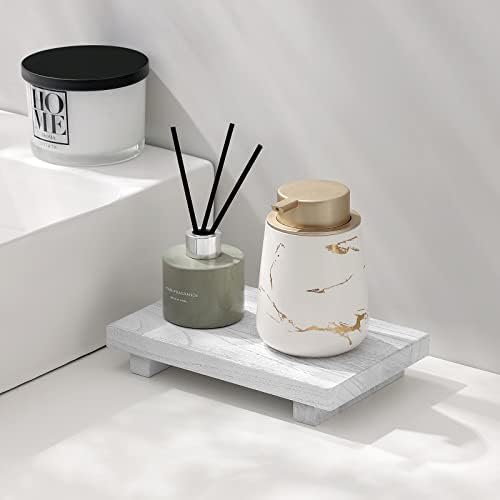 Wood Bathroom Tray Farmhouse Decor Kitchen Soap Holder, 9"x6" White