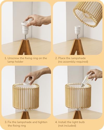 EDISHINE 14.17" Small Table Lamp, Wood-Colored Hollow Shade, E26 Base