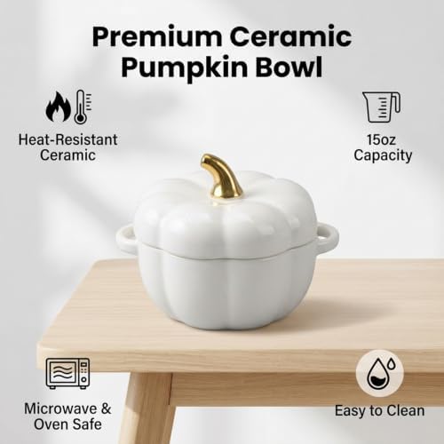 15oz Ceramic Pumpkin Soup Bowl with Lid