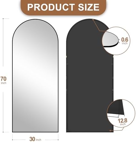 Delma Arched Full Length Mirror with Stand, 70x30 Black Floor Mirror