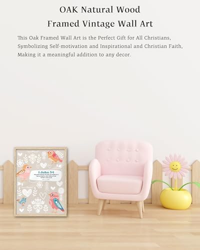 KensTro 12x16 Oak Framed 1 John 3:1 Christian Bird Wall Art