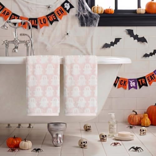 Artoid Mode 2 Pcs Pink Ghost Halloween Hand Towels for Bathroom