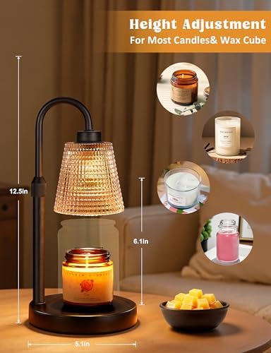 Amber Candle Warmer Lamp with Timer, Dimmable Candle Warmer for Jar Candles, Height Adjustable Wax Melts Warmer
