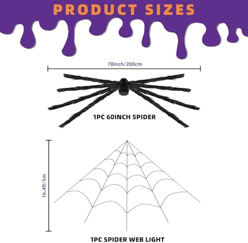 200" Halloween Spider Web with 59" Giant Spider, Halloween Decorations