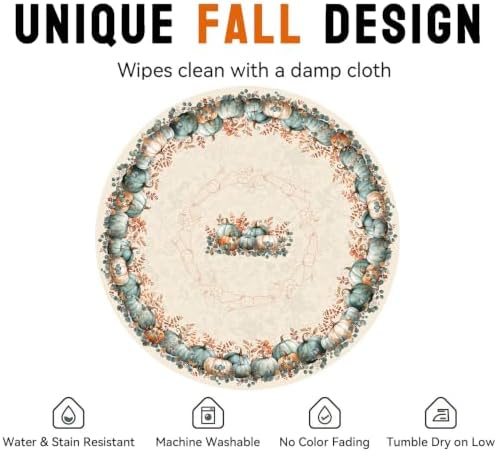Fall Round Tablecloth 90 Inch, Stain Resistant Washable Fabric Autumn Pumpkin Table Cloth Round Fall Tablecloth Table Cover for Kitchen Dining Party