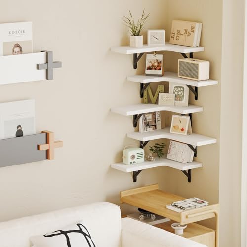 Fixwal Conner Shelves Wall Mounted for Decor, White Set of 5