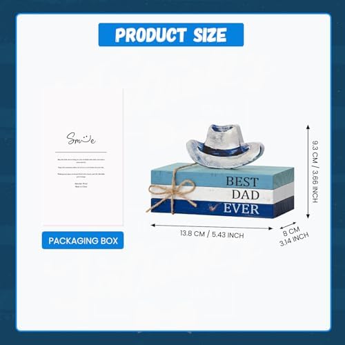 Smile Best Dad Ever Wooden Table Decor Dad & Cowboy Hat Desktop Signs - Father's Day Tabletop Decorations for Home Office Shelf - Gift for Dad, Husband, Grandpa