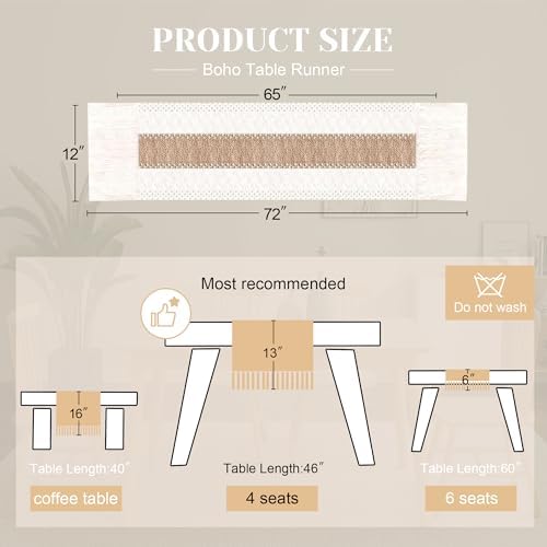 FEXIA Boho Table Runner for Fall Home Decor 12x72 Burlap with Tassels