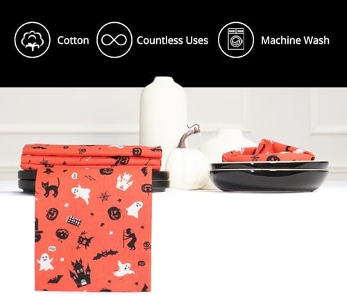 PurpleEssences Halloween Cloth Napkins 18x18 in Set of 6 - Haunted House