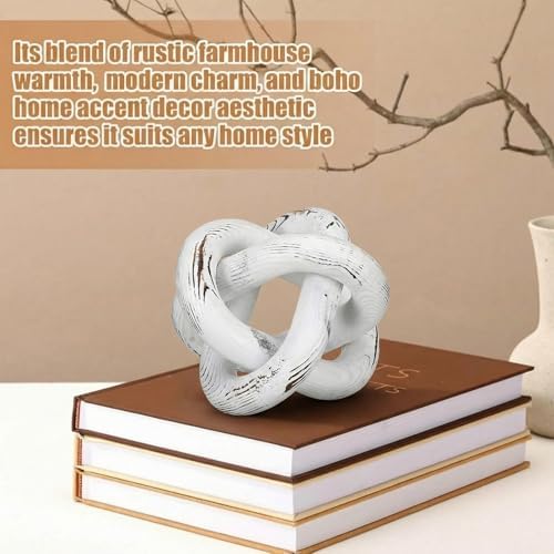 Yalikop 3 Link Wood Knot Decor Rustic Table Shelf Accents, Retro White