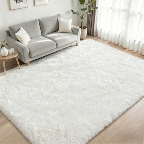 Area Rug Living Room Bedroom: 6x9 Fluffy Plush Shag Carpet Ivory