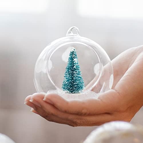 72 Pcs Mini Artificial Christmas Sisal Snow Trees with Wood Base, Blue-Green
