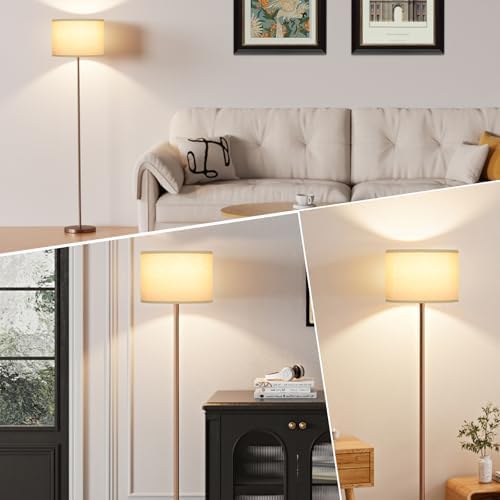 Ambimall 60'' Modern Floor Lamp with Shade, Tall Lamps for Living Room, Bedroom, Office, Dining Room, Beige Shade with