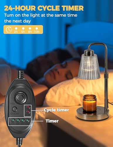 Silver Gray Candle Warmer Lamp with 24h Cycle Timer, Dimmable Wax Warmer