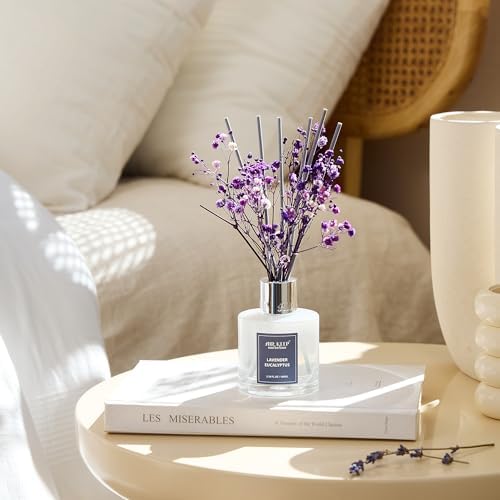 Airkeep Reed Diffuser Set,3.38 fl oz (100 ml) - Lavender Eucalyptus Oil Diffusers with 8 Reed Sticks, Home Fragrance