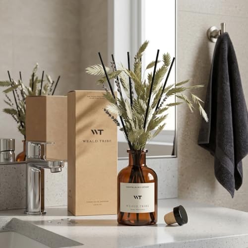 WEALD TRIBE Bamboo Scent Flower Reed Diffuser Set for Bathroom Air Fresheners, Oil Diffuser Sticks | 4.0 fl oz Home