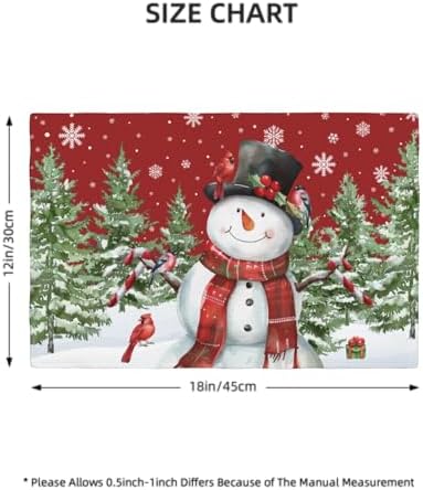 Christma Placemats Set of 6 18x12 Inch Winter Snowman and Cardinal Linen Place Mat Heat-Resistant Washable Wipeable January Holiday Table Mat for Party Kitchen Dining Table Home Decor