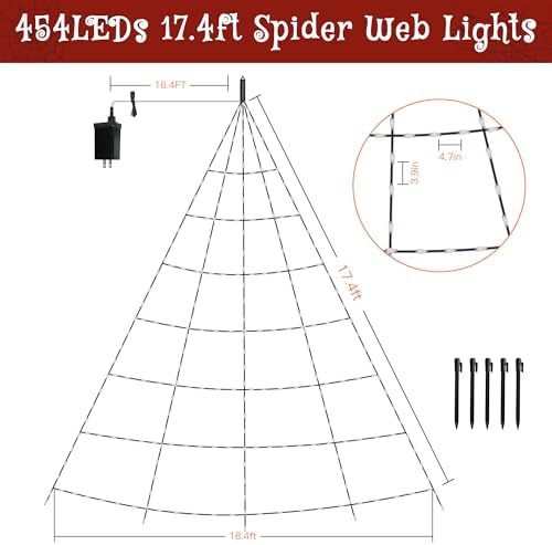 Ollny Halloween Lights Outdoor 454 LED Spider Web Lights Orange & Purple