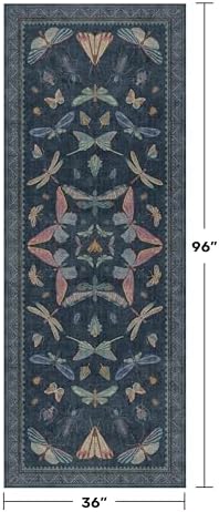 Vintage Dark Blue Insect Moth Runner Rug 3x8, Non Slip Washable Carpet for Hallway & Entryway, Kitchen, Soft Low Pile