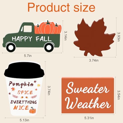 Fall Decor Fall Decorations for Home 4Pcs Wooden Coffee Cup Maple Leaf Car Sweater Weather Sign Farmhouse Table Tiered Tray Decor Thanksgiving Decorations