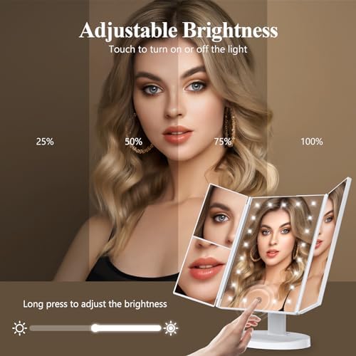 HUONUL 2X/3X/10X Magnifying Vanity Mirror with Light, Trifold Makeup Mirror
