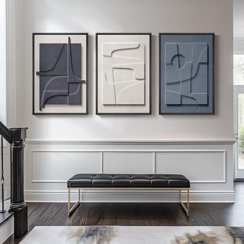 Large Framed Blue Abstract Wall Art for Living Room, Modern 3D Artwork