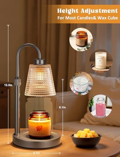 Gray Candle Warmer Lamp with Timer, Dimmable Candle Warmer for Jar Candles, Height Adjustable Wax Melts Warmer