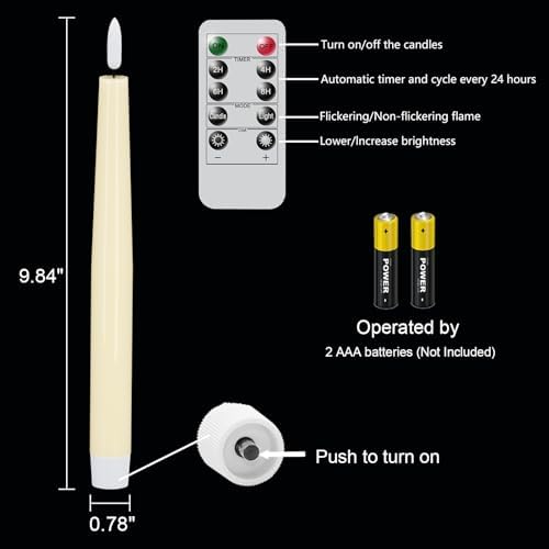 GenSwin Flameless Taper Candles Led Battery Operated Remote Timer Ivory