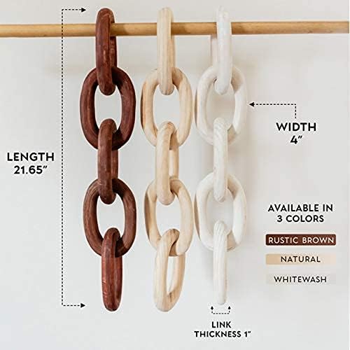 Decorative Wood Chain Link and Bead Garland Set / Natural