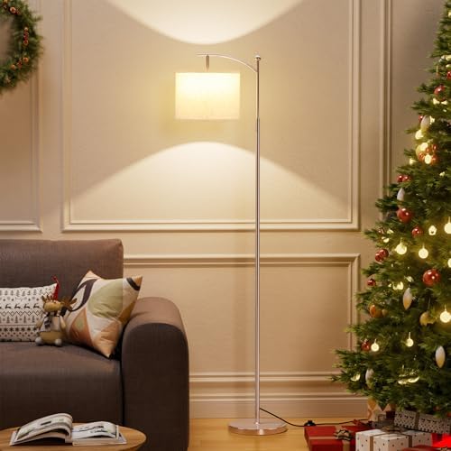 Ambimall 60" Floor Lamp for Living Room with 3 Color Temperatures, Adjustable Beige Shade with Light Gold Pole, Tall