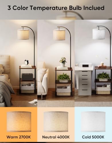 PARTPHONER Floor Lamp with Table, Night Stand with Lamp, Narrow Side Table with 3CCT LED Bulb, Small Coffee Table