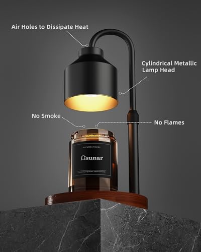 LISUNAR Electric Candle Warmer Lamp Black, Candle Lamp Warmer with Timer, Wax Warmer Lamp for Jar Candles, Adjustable