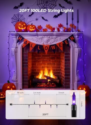 Minetom Purple Halloween Mini Lights, 100 Count 20 Feet Mini String Lights