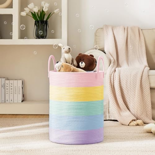 YOUDENOVA Cotton Rope Laundry Hamper Basket, 58L Blanket Basket for Nursery