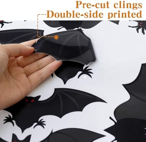 Halloween Decorations Window Clings Decor, Large Scary Silhouette Bats Spider Kids School Home Office Accessories Party Supplies Gifts, 6 Sheet 59pcs