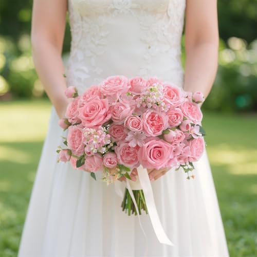 8 Pcs Mixed Artificial Peony Flowers Set-4 Bouquets & 4 Stems, Pink Fake Peony Rose Hydrangea Flowers for Vase Silk Floral Arrangements for Table Centerpiece Wedding Party Bridal Decoration Home Decor