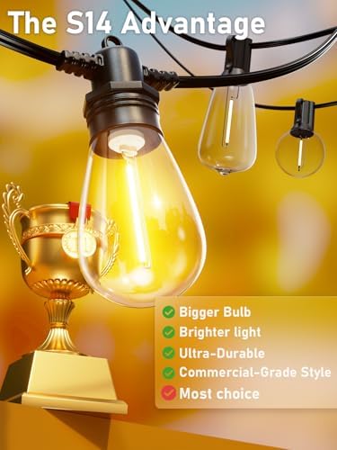 60FT LED Outdoor String Lights with 16+1 Edison Shatterproof Waterproof Bulbs, 2700K Commercial Grade Patio Lights