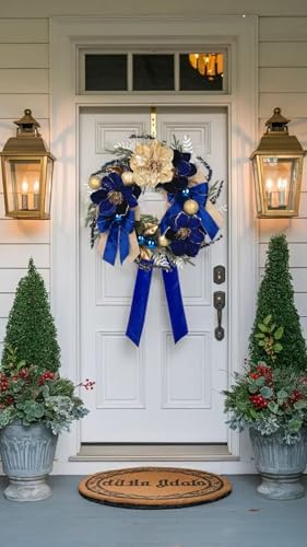 24" Christmas Wreath for Front Door with Blue Magnolia Artificial & Berries