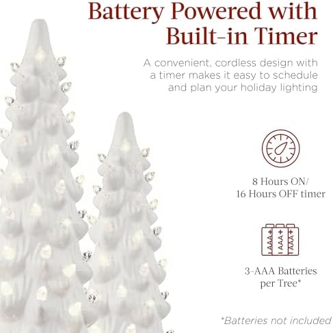 Best Choice Products Set of 3 XL Ceramic Christmas Trees, Pre-Lit Hand-Painted Tabletop Holiday Décor w/Warm White Bulbs, LED Lights – White