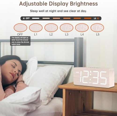 DreamSky Wooden Digital Alarm Clock for Bedroom with Large Numbers