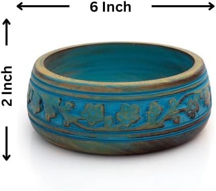 Handmade " Decorative Mango Wood Snack Serving Bowl For Dry Fruits Chips / Blue Wash Finish / 6 x 2