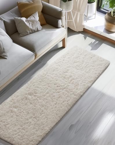 Ophanie 2x8 Runner Rug for Hallway, Upgrade Non-Slip Fluffy Soft Bedside Rugs, Bedroom Living Room Ivory Shaggy Carpet