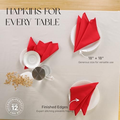 Cloth Napkins Set of 12, 100% Cotton Dinner Napkins for Thanksgiving, Christmas & Fall Entertaining, Washable Reusable Table Linens for Wedding & Everyday Use, 18 x 18 Inch, Red