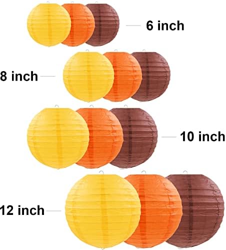 12 Pcs Fall Paper Lanterns Thanksgiving Decorations Yellow Orange and Brown Paper Lanterns Autumn Decorative Round Hanging Party Decorations Harvest Theme Party Supplies