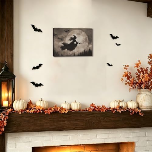 ILLBDR Halloween Flying Witch Canvas Wall Art 12x16 inch