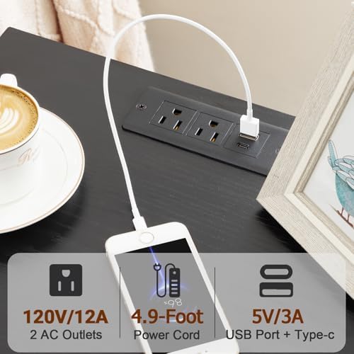 LOAKEKEL Nightstands Set of 2, LED Night Stand with Charging Station