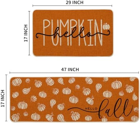 Artoid Mode Orange Hello Pumpkin Fall Kitchen Mats Set of 2 - 17x29+17x47"