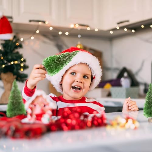 8pcs Mini Christmas Tree, Artificial Bottle Brush Trees with Wood Base, Tabletop Miniature XmasTrees with 4 Small Christmas Wreath, Fake Xmas Tree Ornament, White Christmas Tree for Christmas Décor